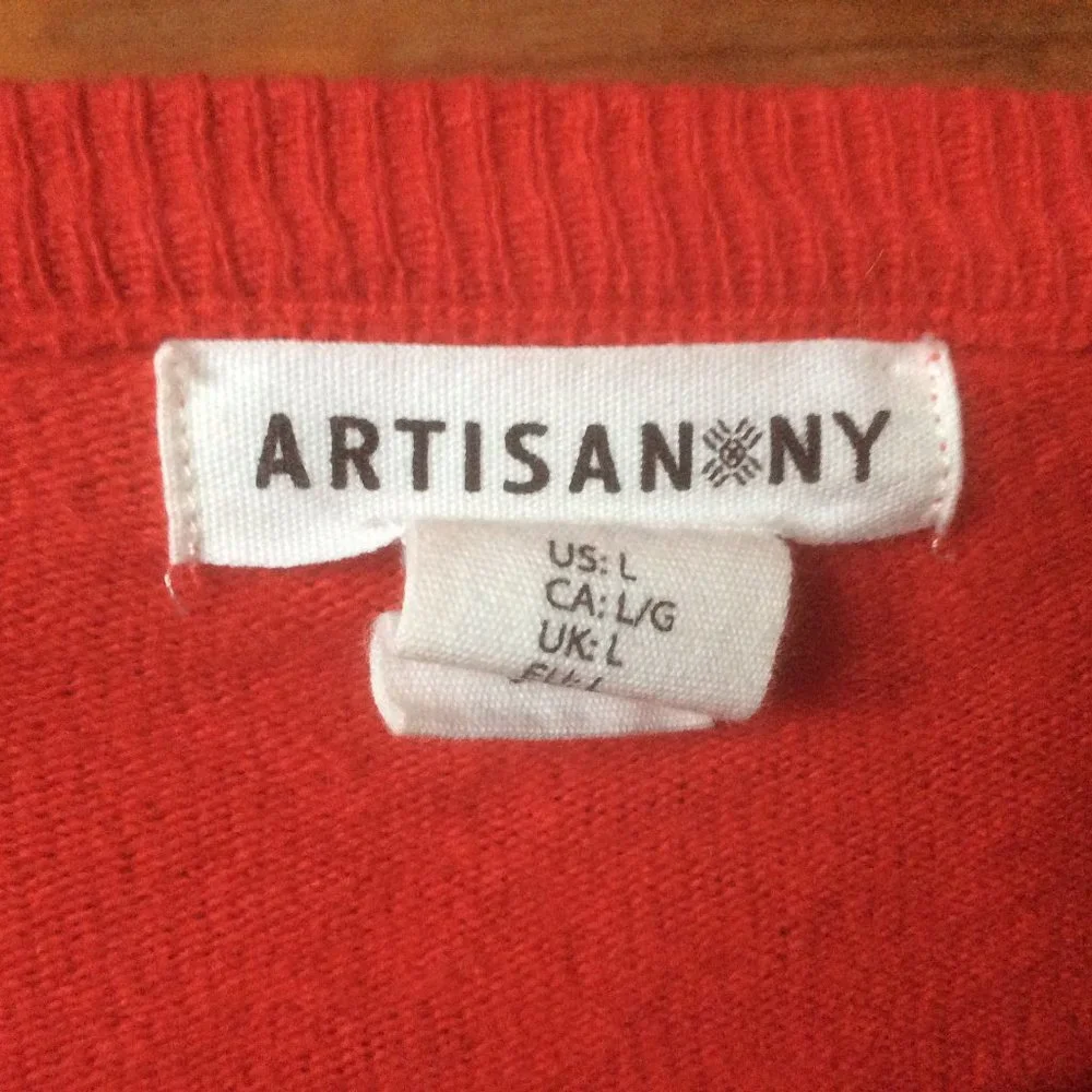 Artisan NY Red Reindeer Cashmere Wool Blend Sweater Size Large - Picture 2 of 4